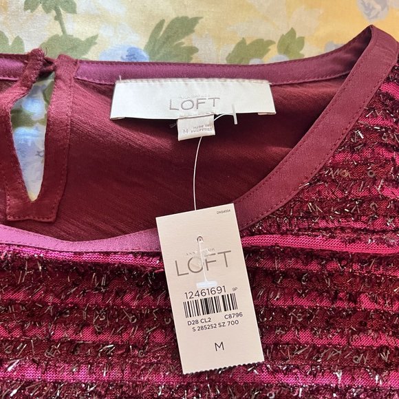 Loft Raspberry & Pink w/Silver Threads - Short Sleeve Top - Medium - Picture 4 of 6